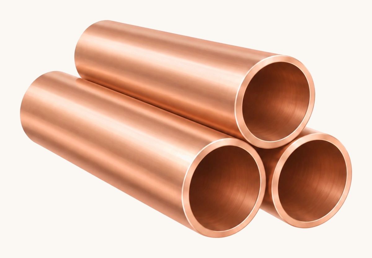 Three lengths of copper water tube stacked, open ends toward the viewer.